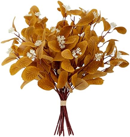 20 Silk Artificial Eucalyptus Stems Yellow 12 Pcs