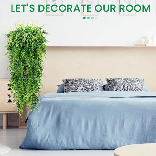 Lyrow 6 Pcs Artificial Hanging Plants 32 Inch Fake Boston Ferns Plastic Faux Decor