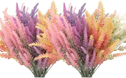 RECUTMS 12 Pcs Artificial Lavender Bouquet UV Resistant DIY Floral Centerpieces