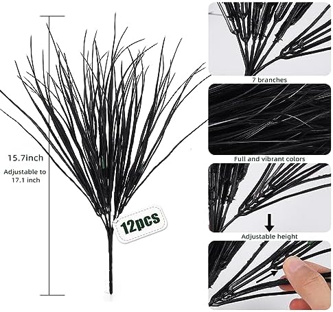 Fake Black Plants Artificial Grass for Outdoor Halloween Decor 12Pcs