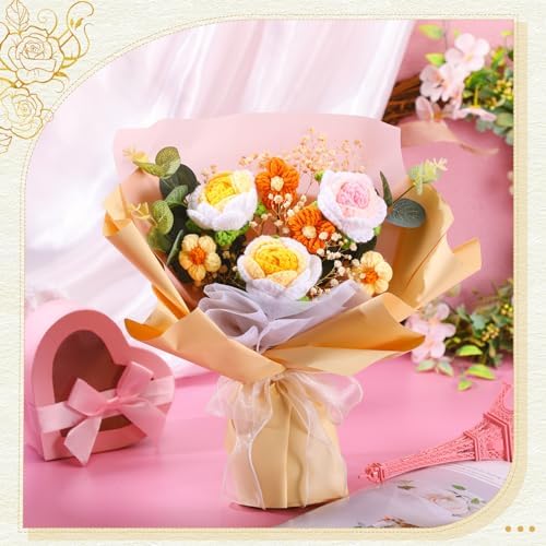 Hotop Crochet Flower Bouquet Artificial Flowers for Valentines Day Gift