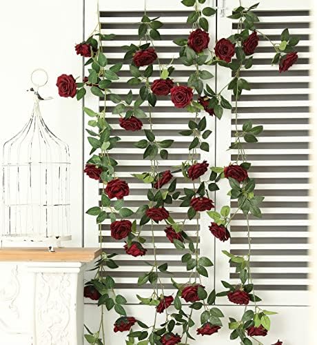 2 Strands 73 Inch Artificial Silk Rose Garland Burgundy