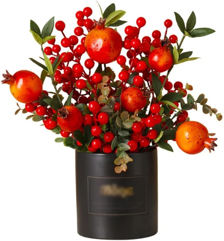 Pomegranate Artificial Flower Set with Ceramic Vase for Home Decor