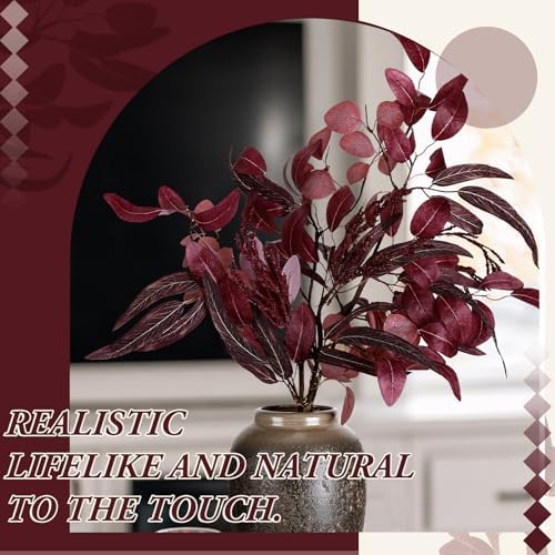 3 Pcs 30 Inch Burgundy Artificial Eucalyptus Stems for Fall Decor