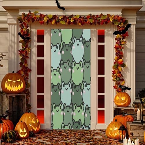 Susiyo Frog Green Halloween Door Cover Stretch Fabric Door Decoration for Home Parties and Holidays