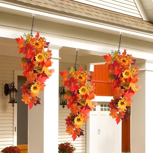 HIAGROW 2Pcs Fall Hanging Maple Leaf Decor for Autumn Decorations