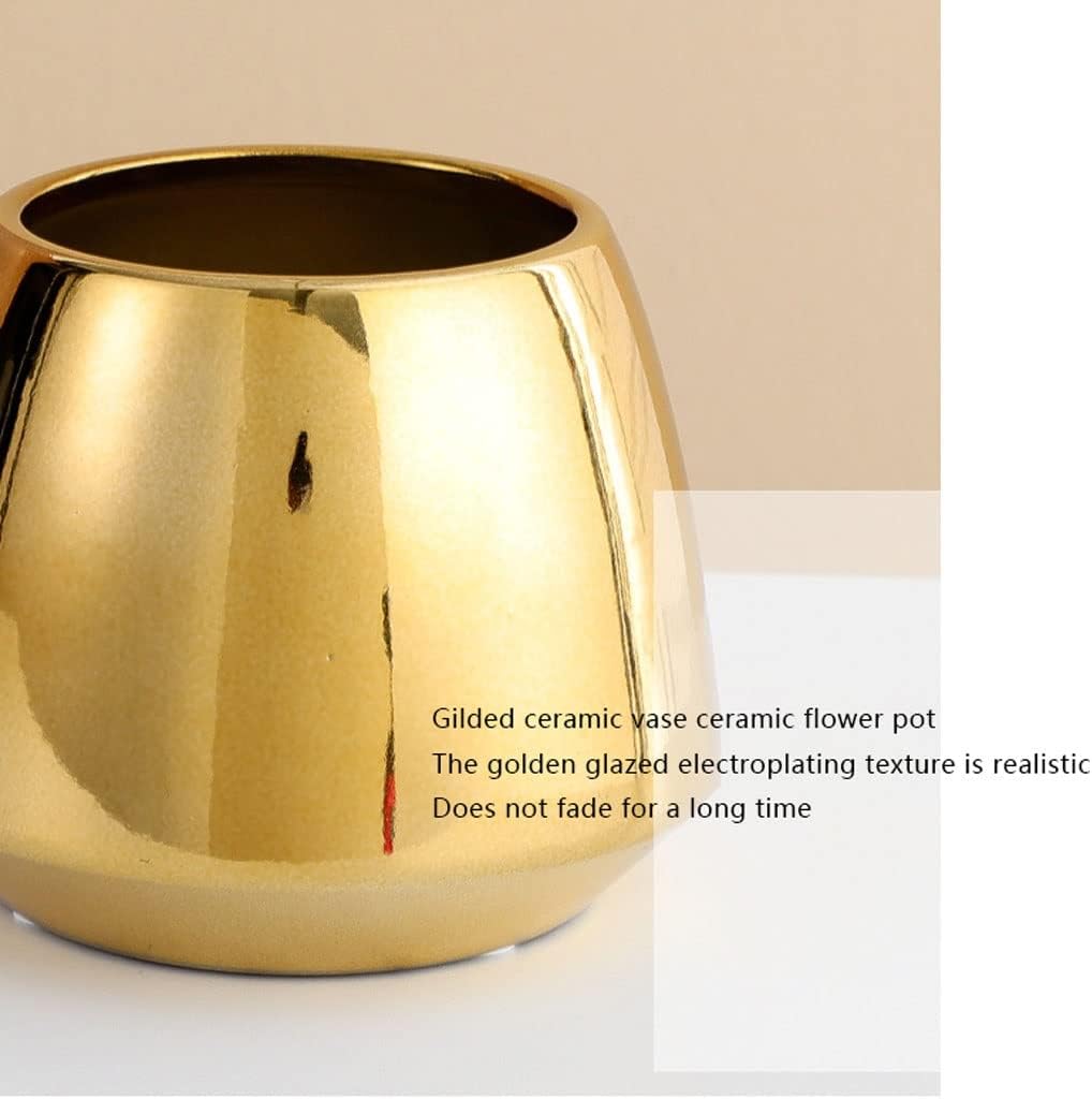Artificial Flowers with Gold Ceramic Vase Set for Home Wedding Decor