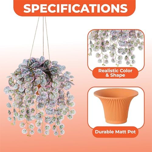 Faux Hanging Plant with Red Clay Pot 16 Inch Artificial Leaves for Indoor Decor