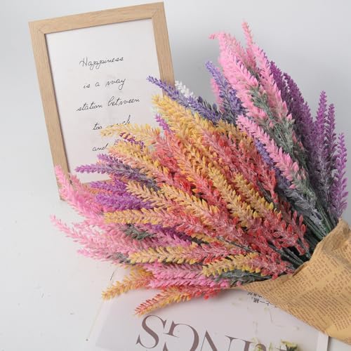 RECUTMS 12 Pcs Artificial Lavender Bouquet UV Resistant DIY Floral Centerpieces