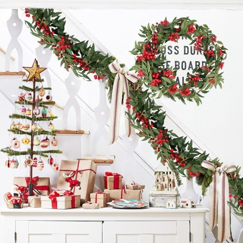 Artificial Hanging Willow Vines with Red Berries Christmas Garland 2Pcs