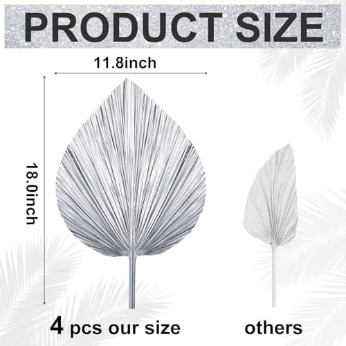4 Pcs Large Silver Dried Palm Leaves Boho Decor