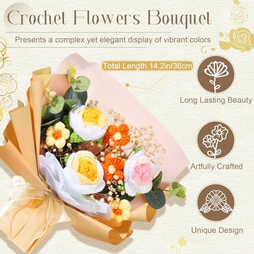 Hotop Crochet Flower Bouquet Artificial Flowers for Valentines Day Gift