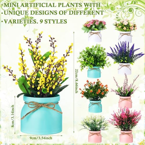 9 Pcs Artificial Pot Flowers with Vase Table Decor