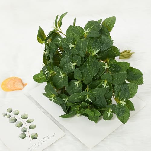 12pcs Artificial Mint Plant Faux Greenery Decor