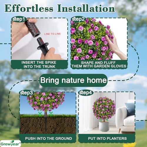 Grewyear Artificial Topiary Ball with Ground Spike Set of 2