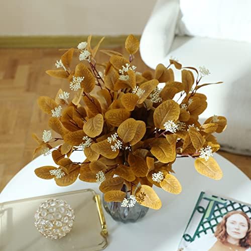 20 Silk Artificial Eucalyptus Stems Yellow 12 Pcs