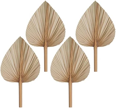 Rbenxia 4 Piece Dried Palm Leaves Heart Shaped Boho Fans for Holidays Weddings Parties and Baby Showers