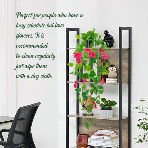 LOYWREE Artificial Hanging Potted Plant 39in Red Vine with Flowers for Home Office Decor