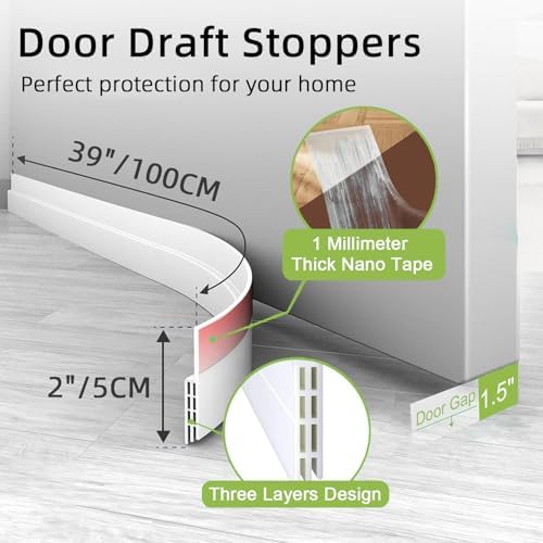 2PCS White Door Draft Blocker with Strong Adhesive