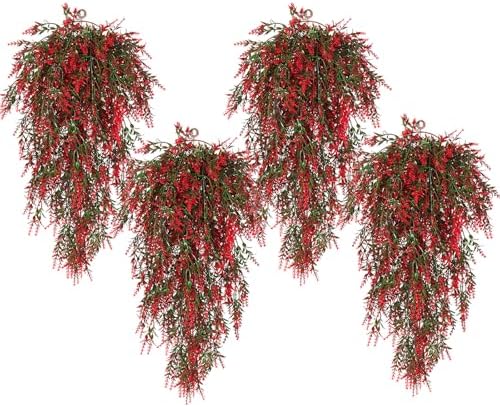SJL Hanging Artificial Lavender Plants 4pcs Red