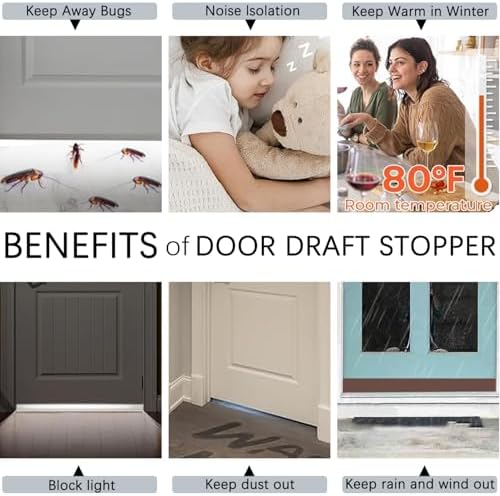 WUMUTI 2 Pack Door Draft Stoppers 2 Inch x 39 Inch Noise Insulating Seal - Brown