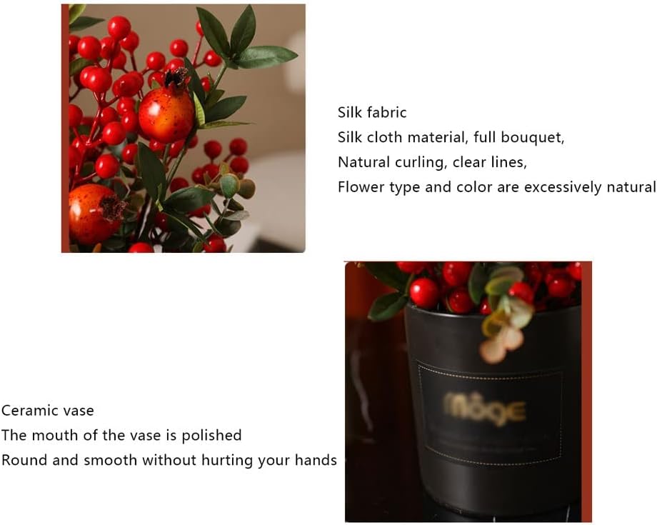 Pomegranate Artificial Flower Set with Ceramic Vase for Home Decor