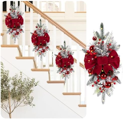 Red Artificial Christmas Teardrop Swag with Glitter Balls and Berries