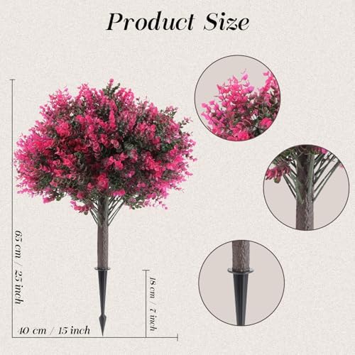 Kusamue Artificial Rose Boxwood Topiary Ball Bush 2pcs 25 Inch