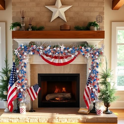 Bibelot 59ft Patriotic Wreath Garland for 4th of July Decor