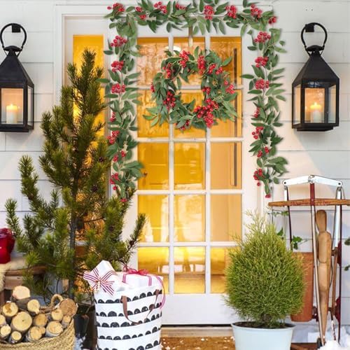 Artificial Hanging Willow Vines with Red Berries Christmas Garland 2Pcs
