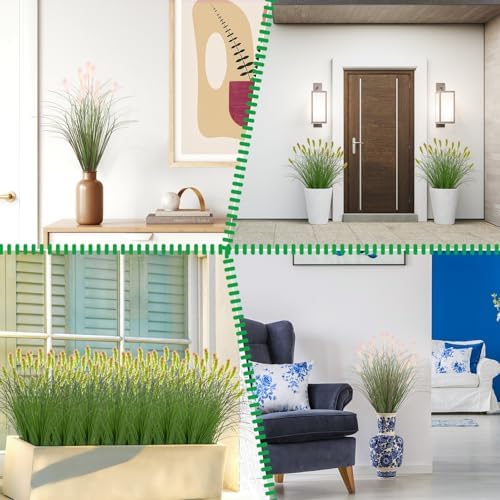 Artificial Grass Plants 12 Bunches Purple Pink Plush Wheat Grass for Indoor Outdoor Decor