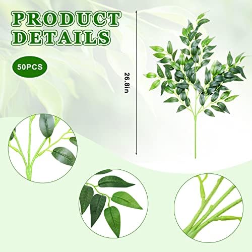 Xinnun 50 Pcs Artificial Ruscus Greenery Stems for Centerpieces and Decor