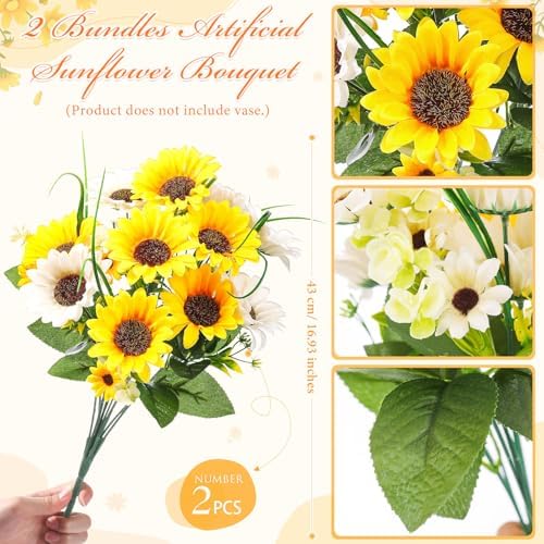 Giegxin 2 Bundle Artificial Sunflower Flowers for Grave Vase Centerpieces Decor