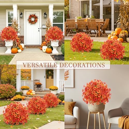 2 Pack Artificial Boxwood Trees with Fall Mums Flowers