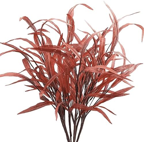 6Pcs Artificial Fall Leaves Grass Stems Red