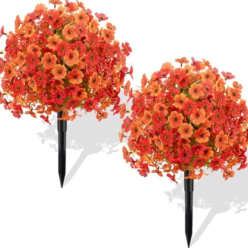 2 Pack Artificial Boxwood Trees with Fall Mums Flowers