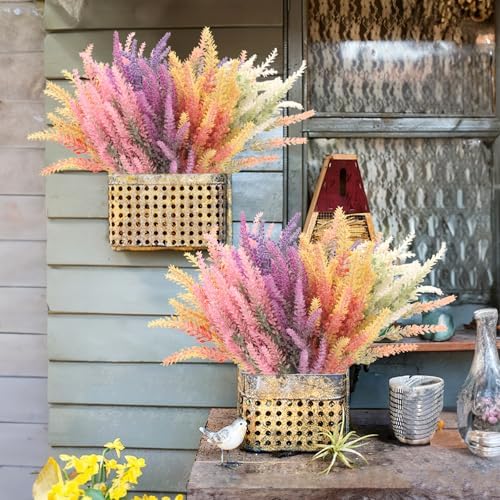 RECUTMS 12 Pcs Artificial Lavender Bouquet UV Resistant DIY Floral Centerpieces