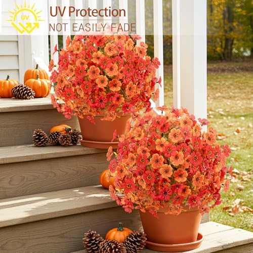 2 Pack Artificial Boxwood Trees with Fall Mums Flowers
