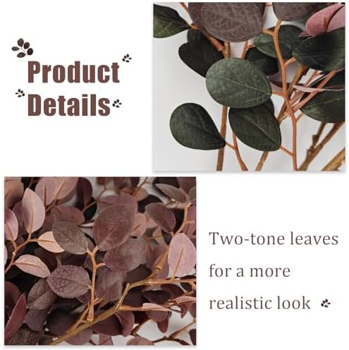 Fall Stems for Vases - Artificial Eucalyptus 3pcs 28 Inch Burgundy