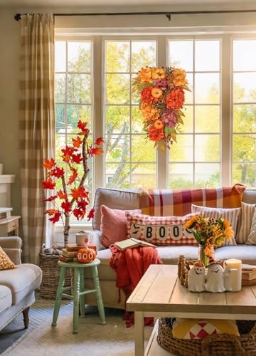 Artificial Teardrop Swag with Fake Hydrangeas and Pumpkins Fall Decor
