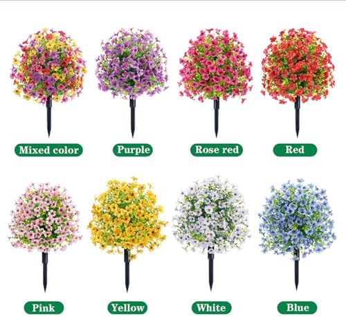 Artificial Flower Garden Stake 24 Multicolor UV Resistant Plastic Faux Greenery