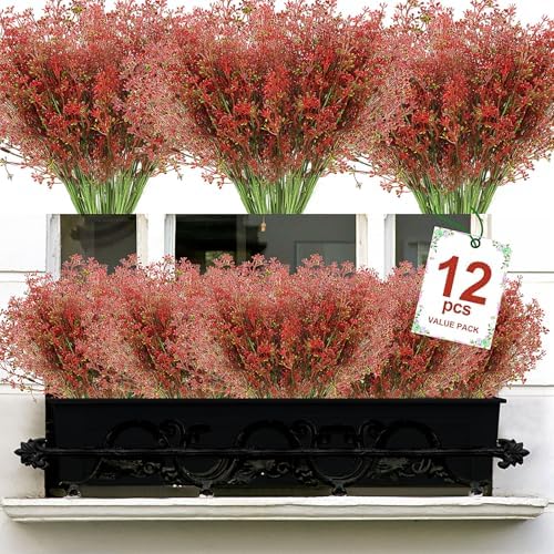 XEOLIAN Artificial Plants 12 Bundles UV Resistant Faux Greenery for Indoor Outdoor Decor