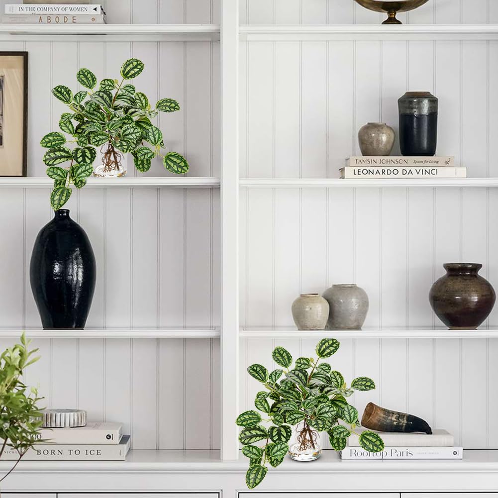 Artificial Watermelon Peperomia Stems in Glass Vase