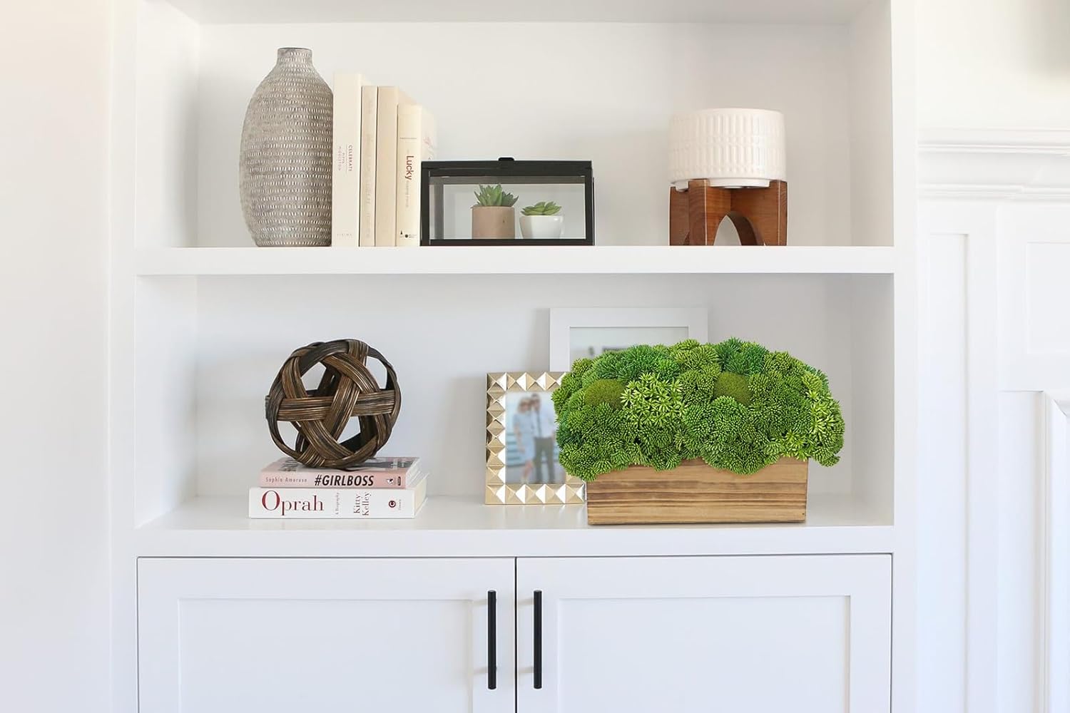 Briful Artificial Succulent Plants in Wooden Planter Pot