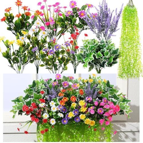 24 Pcs UV Resistant Artificial Plants for Outdoor Decor