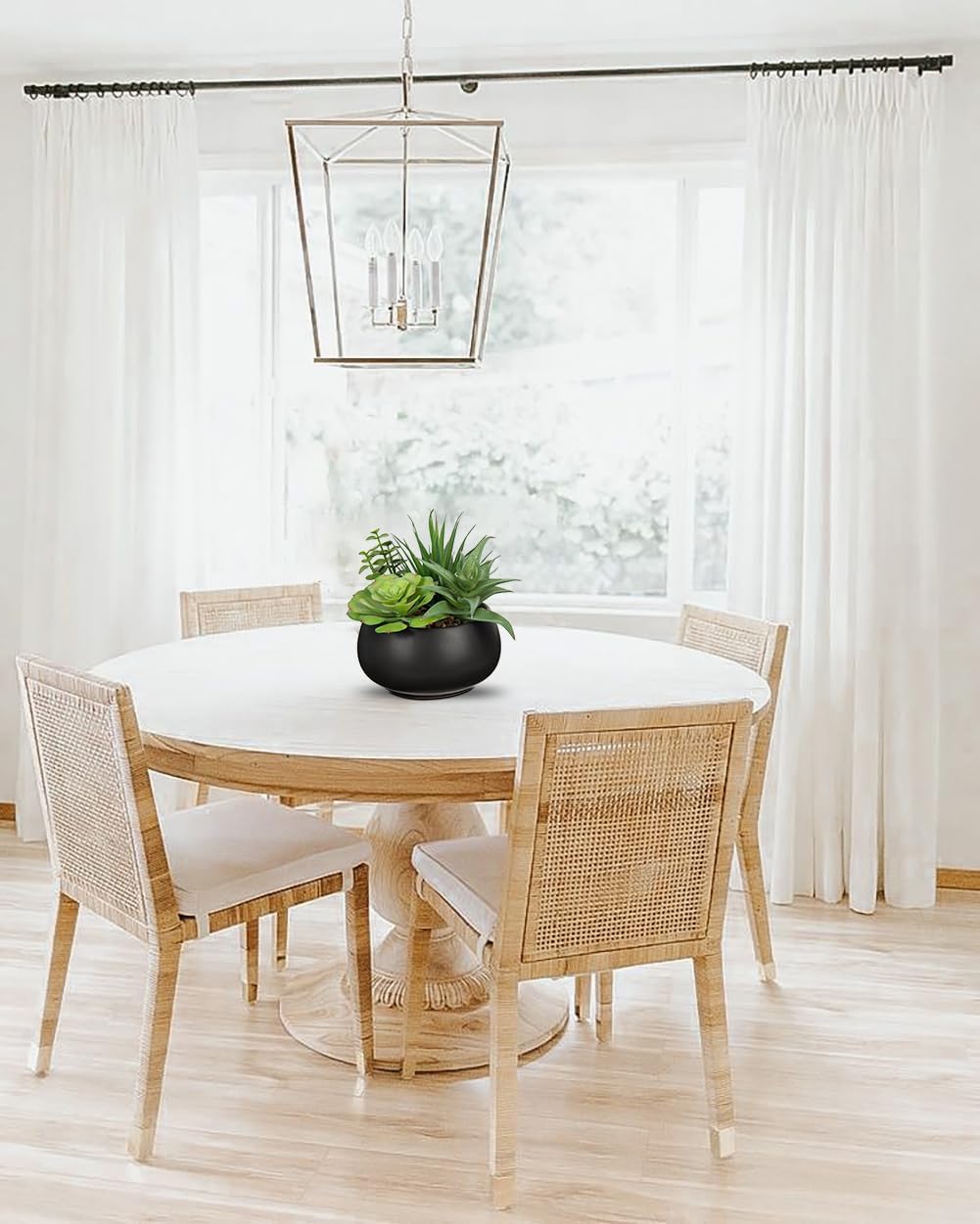 Hollyone Fake Plants Artificial Succulents in Black Ceramic Pots for Home Decor