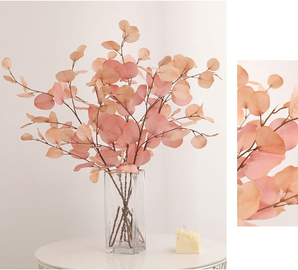 Faux Eucalyptus Artificial Flowers with Glass Vase for Home Decor