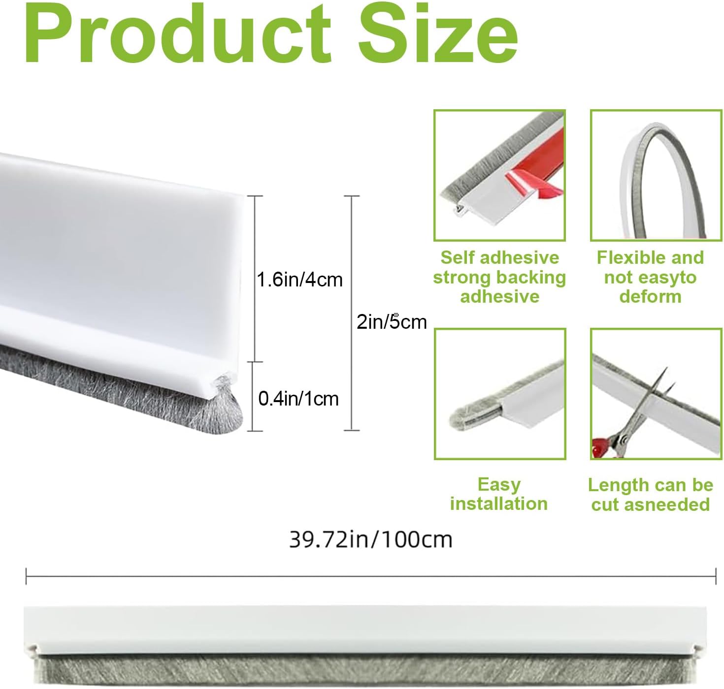 2 Pc Door Brush Bottom Sweep Draft Stopper for Dust and Noise Insulation 2 W x 39 L White