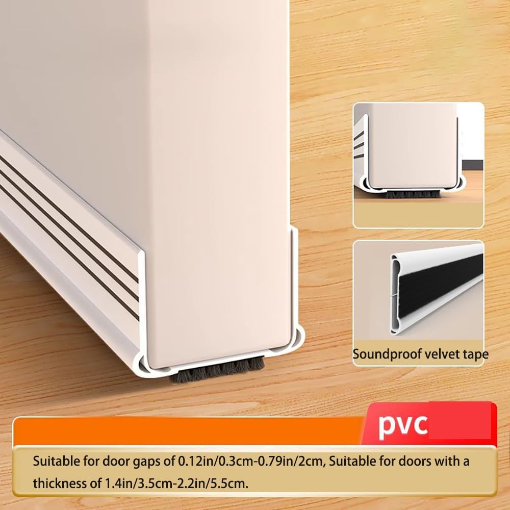 2Pack Door Draft Stopper with Felt Cloth and Rubber Seal