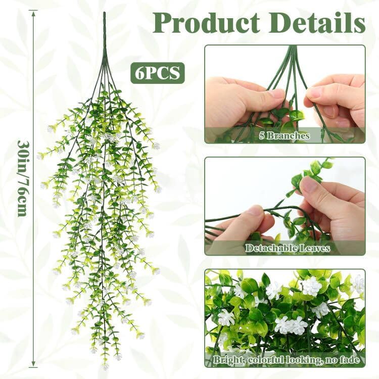 SOMYTING Artificial Hanging Eucalyptus Plants 6PCS White